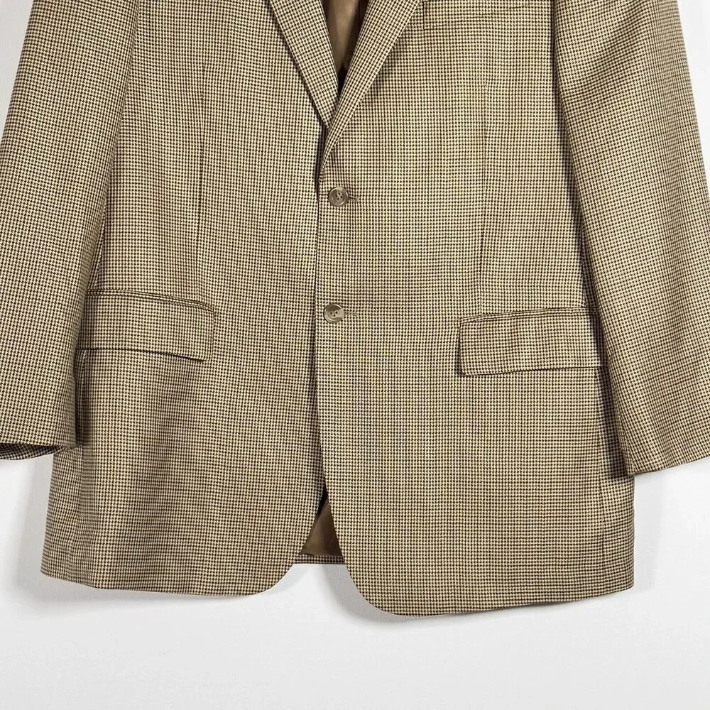 Pronto Moda Italia Cashmere Silk Wool‎ Blazer Mens Sz 46R Houndstooth Brown